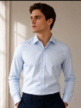 Men's Light Blue Small Dress Shirt by Teddy Stratford - Spread Collar